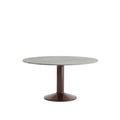 Muuto Midst Table with round grey marble top and dark red pedestal base – contemporary Scandinavian design