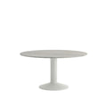 Muuto Midst Table with round grey marble top and light grey pedestal base – minimalist Scandinavian dining table