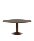 midst table by muuto in dark oiled oak top and dark red base 