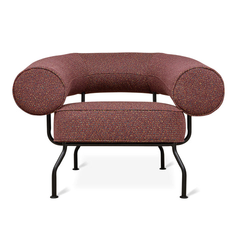 Gus Modern Mirador lounge chair in burgundy multi-color speckled fabric with oversized curved backrest
