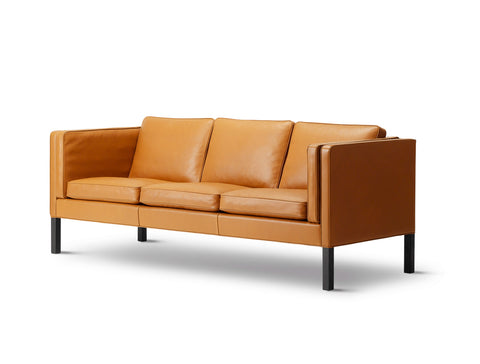 Mogensen 2333 Leather Sofa in Cognac by Fredericia, Designed by Borge Mogensen, Angled View