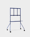 Pedestal Moon PRO TV Stand in Ultra Marine, large mobile TV stand with a shelf, seen from behind showing the frame and shelf