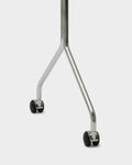 Pedestal Wheels in Chrome, replacement TV stand wheels, fitted to the leg of a Chrome stand