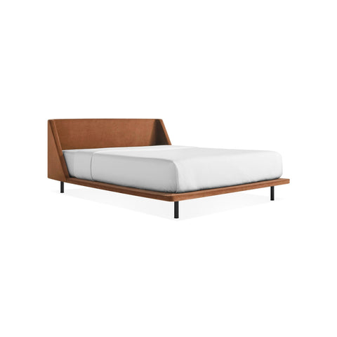 Nook Bed by Blu Dot in Copper Velvet, queen size, three-quarter front view