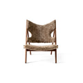 Audo Copenhagen Knitting Lounge Chair, Sheepskin in Walnut and Sheepskin Sahara, packshot on white