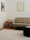 Borge Mogensen No. 1 Sofa 2 seater in Barnum 3 boucle sand with BM Nesting Tables and portable lamp in a Nordic living room