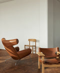 Scandinavian oak and leather lounge chairs and dining chairs by fredericia furniture 