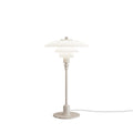 Louis Poulsen PH 2/1 Table Lamp in Glossy Beige, white opal shades on a sand-coloured stem and disc base with a white cord