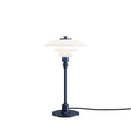 Louis Poulsen PH 2/1 Table Lamp in Glossy Deep Blue, white opal shades on a navy stem and disc base with a black cord