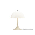 Panthella 320 Table Lamp by Louis Poulsen in opal beige with dome-shaped acrylic shade and flared base, designed by Verner Panton.