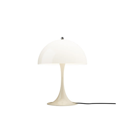 Panthella 320 Table Lamp by Louis Poulsen in opal beige with dome-shaped acrylic shade and flared base, designed by Verner Panton.