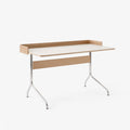 Pavilion AV17 Desk in chrome with mushroom linoleum top and clear lacquered oak finish by &Tradition—sleek and versatile.