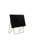 Pedestal Bloom TV Stand in Sandstorm, easel style TV stand holding a flat screen TV, on a plain white background