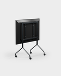Pedestal Moon TV Stand in Charcoal, rolling steel TV stand, seen from behind showing the VESA bracket and cable channel