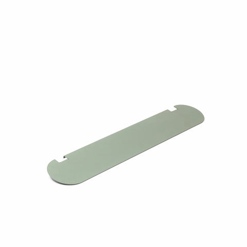 Pedestal Moon Shelf in Mossy Green, powder-coated steel shelf, on a plain white background