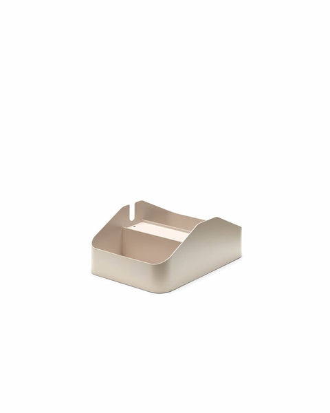 Pedestal Power Bar Tray Double in Oat, two-compartment steel cable tray, on a plain white background