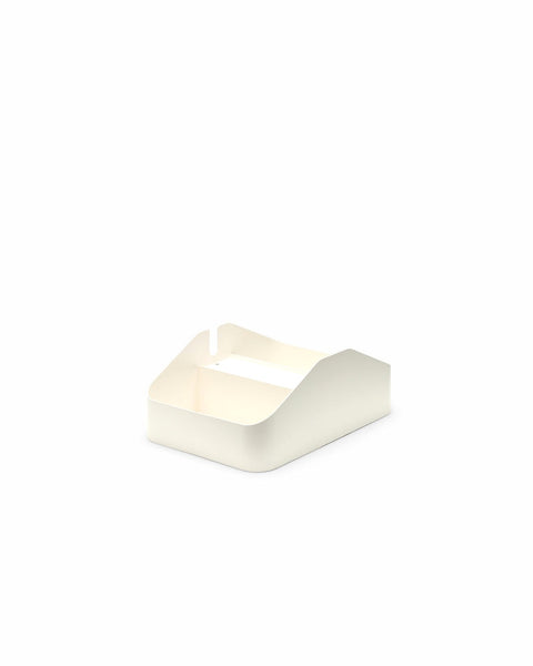 Pedestal Power Bar Tray Double in Pearl, two-compartment steel cable tray, on a plain white background