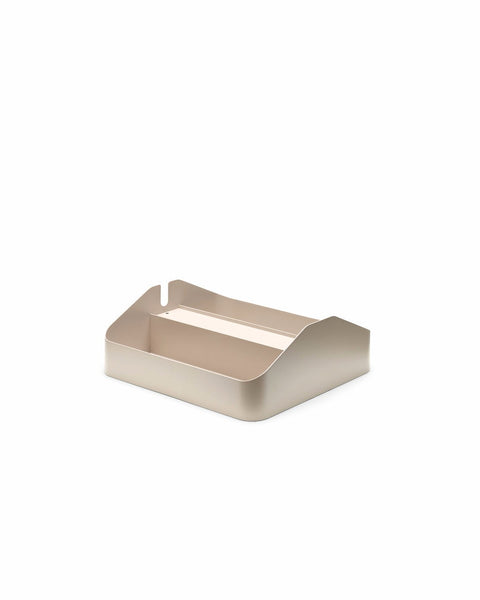 Pedestal Power Beam Tray Double in Oat, two-compartment steel cable tray with a power beam, on a plain white background