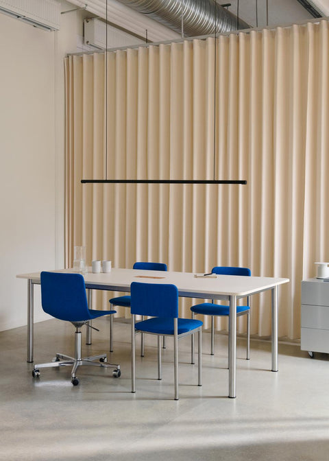 Pato Office Chair fully upholstered in neutral fabric, height adjustable gas lift, modern workspace chair by Fredericia