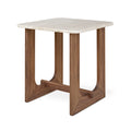 Portico End Table by Gus Modern in Classic Walnut finish with honed travertine top, shown on a white background.