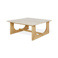 Portico Square Coffee Table by Gus Modern in white oak with natural travertine top — modern square coffee table with architectural wood base.