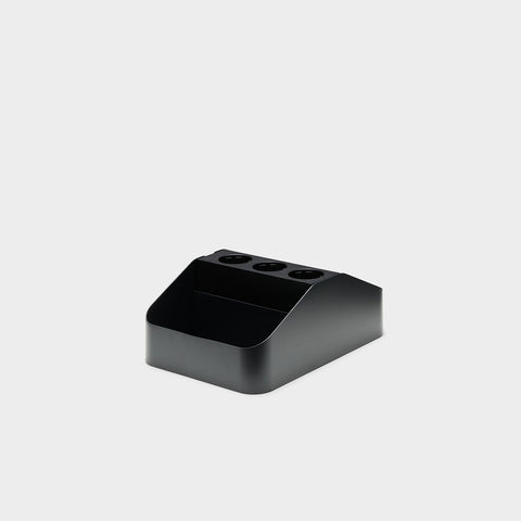 Pedestal Power Bar Tray Double in Charcoal, steel power bar holder with two compartments, seen from above