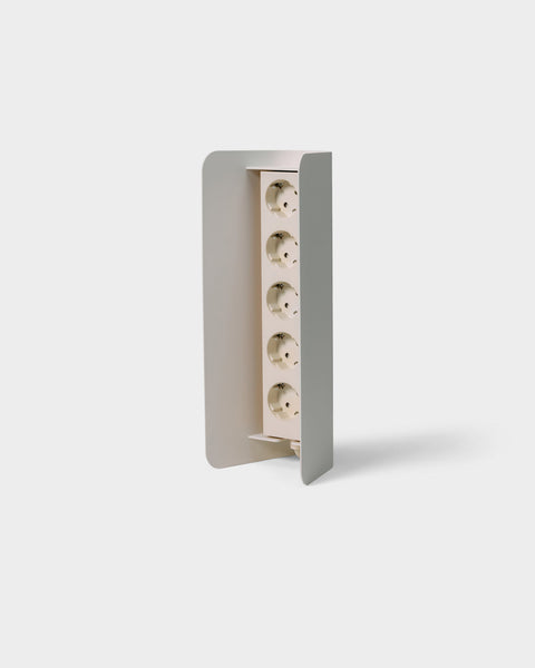 Pedestal Power Shell in Pearl, steel power beam enclosure, standing upright with a power beam inside, sold separately