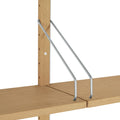 DK3 Royal System Shelving 3 Bay with Drawers and Lower Cabinet in Oiled Oak and Stainless Steel, oak shelf detail, steel hangers on an oak rail