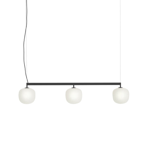 Muuto Rime Rail Lamp in black finish with trio of modern glass shades, Scandinavian minimalist lighting