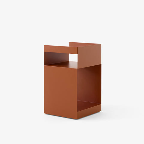 Rotate SC73 Side Table in Terracotta by &Tradition – modern steel side table with geometric design and open storage.