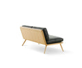 Fredericia Spine Lounge Sofa two seater in black leather with light oak shell rear angle
