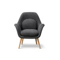Swoon Dining Chair with natural oak wood base in dark grey fabric, front view.