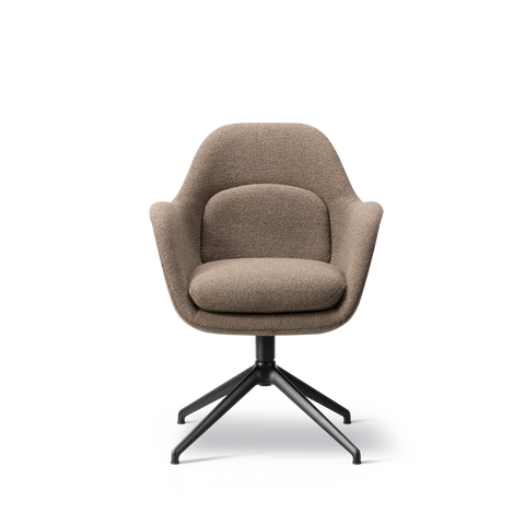 Fredericia Swoon Chair swivel with black four star base, Carlotto 404 brown fabric, front view