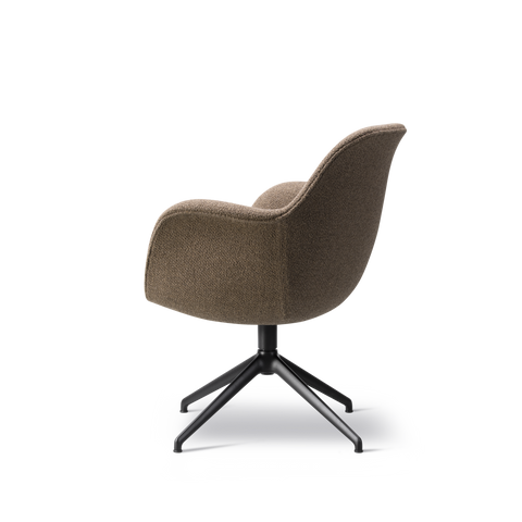 Fredericia Swoon Chair swivel with black four star base, Carlotto 404 brown fabric, side view