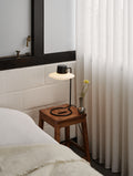 mid century modern bedroom with aj oxford tall table lamp designed by arne jacobsen for louis poulsen