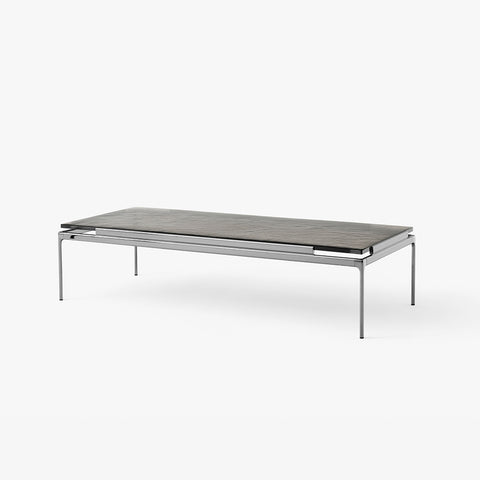 Sett LN12 Coffee Table by &Tradition – Dark Chrome Frame with Smoked Cast Glass Top