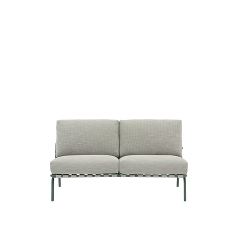 Muuto Settle 2 Seater Sofa in Ribbed Weave 2 Dark Green with green metal frame