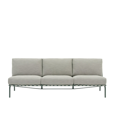 Settle 3 Seater Sofa by Muuto in ribbed weave dark green upholstery with matching green steel frame