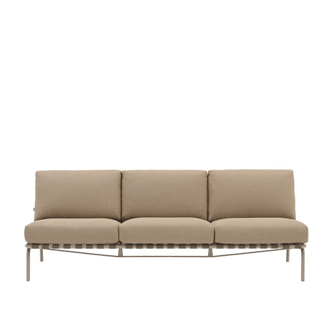 Settle 3 Seater Sofa by Muuto in ribbed weave taupe upholstery with beige powder coated steel frame