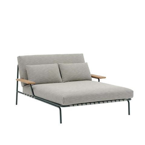 Muuto Settle Lounge Bed with Armrest in dark green ribbed weave — modern Scandinavian lounge bed for outdoor living