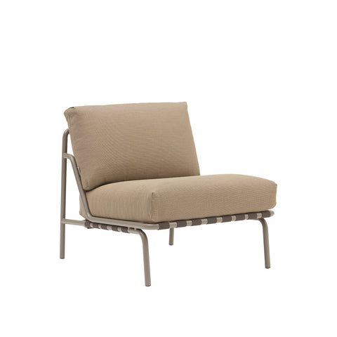 Muuto Settle lounge chair in taupe with matching powder coated frame and outdoor cushions