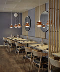 brass pendant lighting in a restaurant 