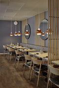 brass pendant lighting in a restaurant 