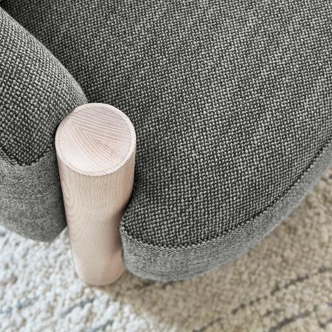 Spadina Chair solid ash leg detail in Rosslyn Legacy grey boucle fabric