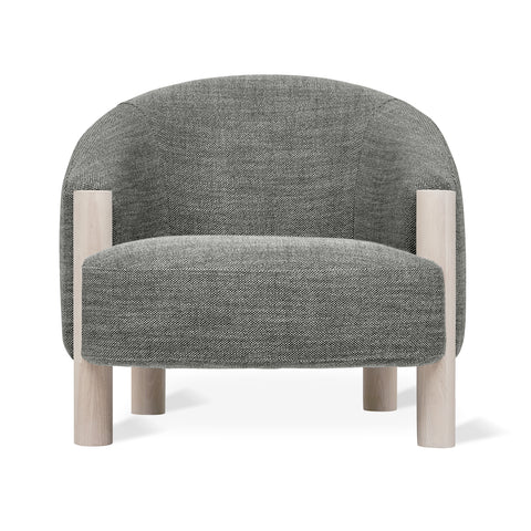 Spadina modern accent chair in Rosslyn Legacy grey fabric with solid ash legs