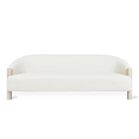 Gus Modern Spadina Sofa in Auckland Willow white bouclé upholstery with rounded back and natural ash wood legs
