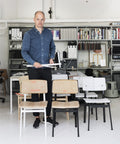 Thomas bentzen showing the loft chairs he designed for muuto