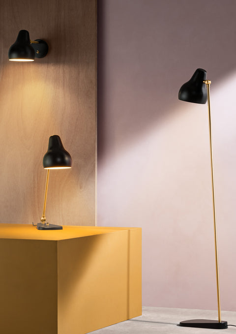 black vl38 floor lamp designed by vilhelm lauritzen for louis poulsen