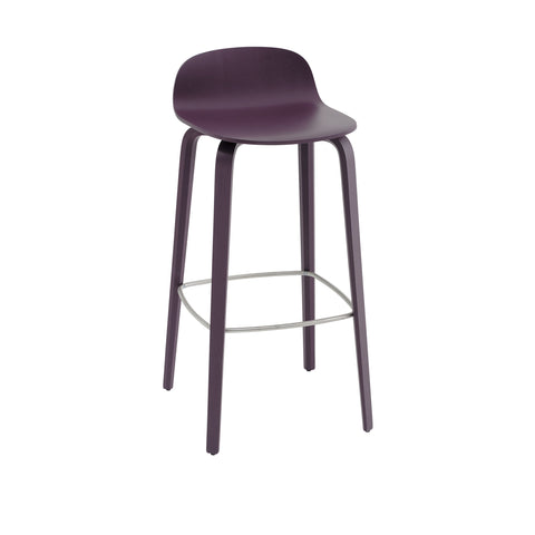 Muuto Visu Bar Stool 75 cm with wood base in dark plum, contemporary Scandinavian bar stool