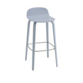 Muuto Visu Bar Stool 75 cm with wood base in light blue, modern Scandinavian bar seating